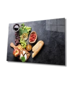 Üzüm Peynir Ekmek Mutfak Dekoratif ve Modern Cam Tablo - 1