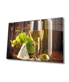 Şarap Peynir Üzüm Mutfak Dekoratif ve Modern Cam Tablo - 1
