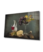 Üzüm Peynir Kadeh Natürmort Dekoratif ve Modern Cam Tablo - 1