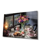 Çiçekli Masa Mutfak Dekoratif ve Modern Cam Tablo - 1