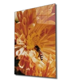 Sarı Çiçek Arı Dekoratif ve Modern Cam Tablo Yellow Flower Bee - 1
