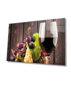 Üzüm Şarap Peynir Mutfak Dekoratif ve Modern Cam Tablo - 1