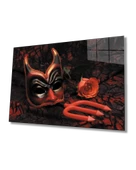 Maske Kırmızı Gül Dekoratif ve Modern Cam Tablo   Mask Red Rose Table - 1