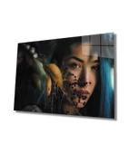 Kadınlar Mavi Saç Dekoratif ve Modern Cam Tablo Women Blue Hair - 1