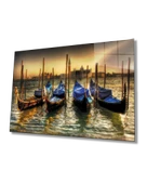 Gün Batımında Kayıklar Dekoratif ve Modern Cam Tablo - 1