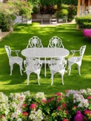 Ferforje görünümlü Plastik Oval Isparta Masa Sandalye Takımı 1 Masa 6 Sandalye Balkon, Bahçe Mobilyası - 2