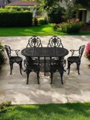 Ferforje görünümlü Plastik Oval Isparta Masa Sandalye Takımı 1 Masa 6 Sandalye Balkon, Bahçe Mobilyası - 9