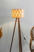 Geometrik Soyut Vizon Silindir Başlık Ahşap Üç Ayaklı Lambader - 2
