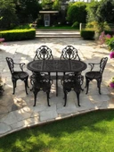 Ferforje görünümlü Plastik Oval Isparta Masa Sandalye Takımı 1 Masa 6 Sandalye Balkon, Bahçe Mobilyası - 8