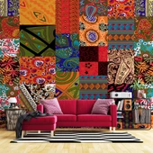 Rengarenk Motif Çizim Desenli Duvar Kağıdı - 1