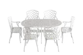 Ferforje görünümlü Plastik Oval Hitit Masa Sandalye Takımı 1 Masa 6 Sandalye Balkon, Bahçe Mobilyası - 4