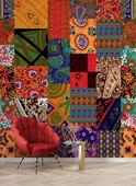 Rengarenk Motif Çizim Desenli Duvar Kağıdı - 6