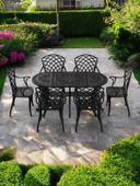 Ferforje görünümlü Plastik Oval Hitit Masa Sandalye Takımı 1 Masa 6 Sandalye Balkon, Bahçe Mobilyası - 8