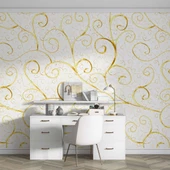 3 Boyutlu Beyaz Altın Motif Desenli Duvar Kağıdı - 4