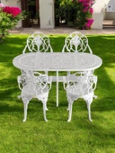 Ferforje görünümlü Plastik Oval Isparta Masa Sandalye Takımı 1 Masa 4 Sandalye Balkon, Bahçe Mobilyası - 2