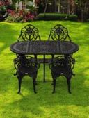 Ferforje görünümlü Plastik Oval Isparta Masa Sandalye Takımı 1 Masa 4 Sandalye Balkon, Bahçe Mobilyası - 9