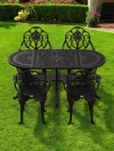 Ferforje görünümlü Plastik Oval Isparta Masa Sandalye Takımı 1 Masa 4 Sandalye Balkon, Bahçe Mobilyası - 1