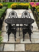 Ferforje görünümlü Plastik Oval Isparta Masa Sandalye Takımı 1 Masa 4 Sandalye Balkon, Bahçe Mobilyası - 8