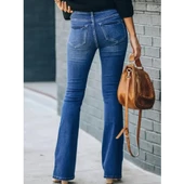 Lucky Life Kadın Yüksek Bel önden Düğmeli Cep Detay Ispanyol Paça Denim Pantolon - 4