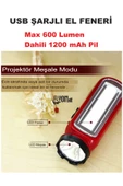 USB ŞARJLI EL FENERİ HEM ORTAM AYDINLATMALI YAN LED TÜPLÜ LAMBA HEMDE FENER ÖZELLİKLİ FONKSİYONLU - 2