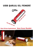 USB ŞARJLI EL FENERİ HEM ORTAM AYDINLATMALI YAN LED TÜPLÜ LAMBA HEMDE FENER ÖZELLİKLİ FONKSİYONLU - 1