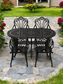 Ferforje görünümlü Plastik Oval İstanbul Masa Sandalye Takımı 1 Masa 4 Sandalye Balkon, Bahçe Mobilyası - 21