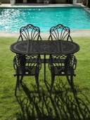 Ferforje görünümlü Plastik Oval İstanbul Masa Sandalye Takımı 1 Masa 4 Sandalye Balkon, Bahçe Mobilyası - 8
