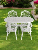 Ferforje görünümlü Plastik Oval İstanbul Masa Sandalye Takımı 1 Masa 4 Sandalye Balkon, Bahçe Mobilyası - 14