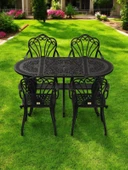 Ferforje görünümlü Plastik Oval İstanbul Masa Sandalye Takımı  1 Masa 4 Sandalye Balkon, Bahçe Mobilyası - 13