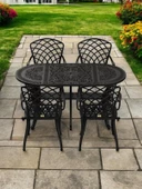 Ferforje görünümlü Plastik Oval Hitit Masa Sandalye Takımı 1 Masa 4 Sandalye Balkon, Bahçe Mobilyası - 21