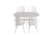 Ferforje görünümlü Plastik Oval Hitit Masa Sandalye Takımı 1 Masa 4 Sandalye Balkon, Bahçe Mobilyası - 4