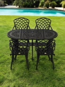 Ferforje görünümlü Plastik Oval Hitit Masa Sandalye Takımı  1 Masa 4 Sandalye Balkon, Bahçe Mobilyası - 20