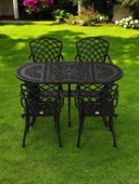 Ferforje görünümlü Plastik Oval Hitit Masa Sandalye Takımı 1 Masa 4 Sandalye Balkon, Bahçe Mobilyası - 1