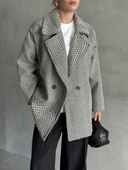 Siyah 1. Sınıf Kalite Balık Sırtı Oversize Kaşe Kaban - 3
