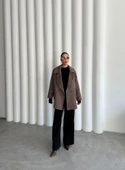 Camel-Siyah 1. Sınıf Kalite Balık Sırtı Oversize Kaşe Kaban - 5
