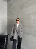 Siyah 1. Sınıf Kalite Balık Sırtı Oversize Kaşe Kaban - 5