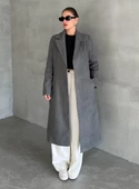 Koyu Gri Pria Uzun Kaşe Kaban - 1