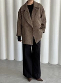 Camel-Siyah 1. Sınıf Kalite Balık Sırtı Oversize Kaşe Kaban - 2