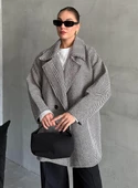 Siyah 1. Sınıf Kalite Balık Sırtı Oversize Kaşe Kaban - 1