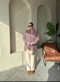 Bordo 1. Sınıf Kalite Balık Sırtı Oversize Kaşe Kaban - 7