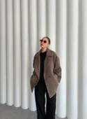 Camel-Siyah 1. Sınıf Kalite Balık Sırtı Oversize Kaşe Kaban - 10