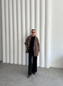 Camel-Siyah 1. Sınıf Kalite Balık Sırtı Oversize Kaşe Kaban - 7