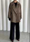 Camel-Siyah 1. Sınıf Kalite Balık Sırtı Oversize Kaşe Kaban - 4
