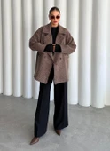 Camel-Siyah 1. Sınıf Kalite Balık Sırtı Oversize Kaşe Kaban - 1