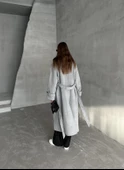 Gri Winter Kuşaklı Arkadan Yırtmaçlı Kaban - 10