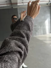 Kahve 1. Sınıf Kalite Balık Sırtı Oversize Kaşe Kaban - 4