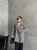 Siyah 1. Sınıf Kalite Balık Sırtı Oversize Kaşe Kaban - 8