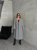 Siyah Balıksırtı Armalı ve Yünlü Uzun Kaban-44052 - 6