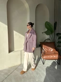 Bordo 1. Sınıf Kalite Balık Sırtı Oversize Kaşe Kaban - 10