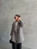 Siyah 1. Sınıf Kalite Balık Sırtı Oversize Kaşe Kaban - 7